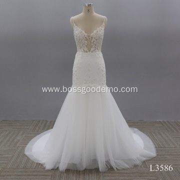 Free Shipping White Scoop Vestidos De Novia Floor Length Sleeveless Lace beaded mermaid Wedding Dresses